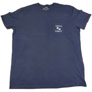 Lucky Brand "Think Lucky" XL Shirt Mens Navy Blue Cotton Good Luck Adult